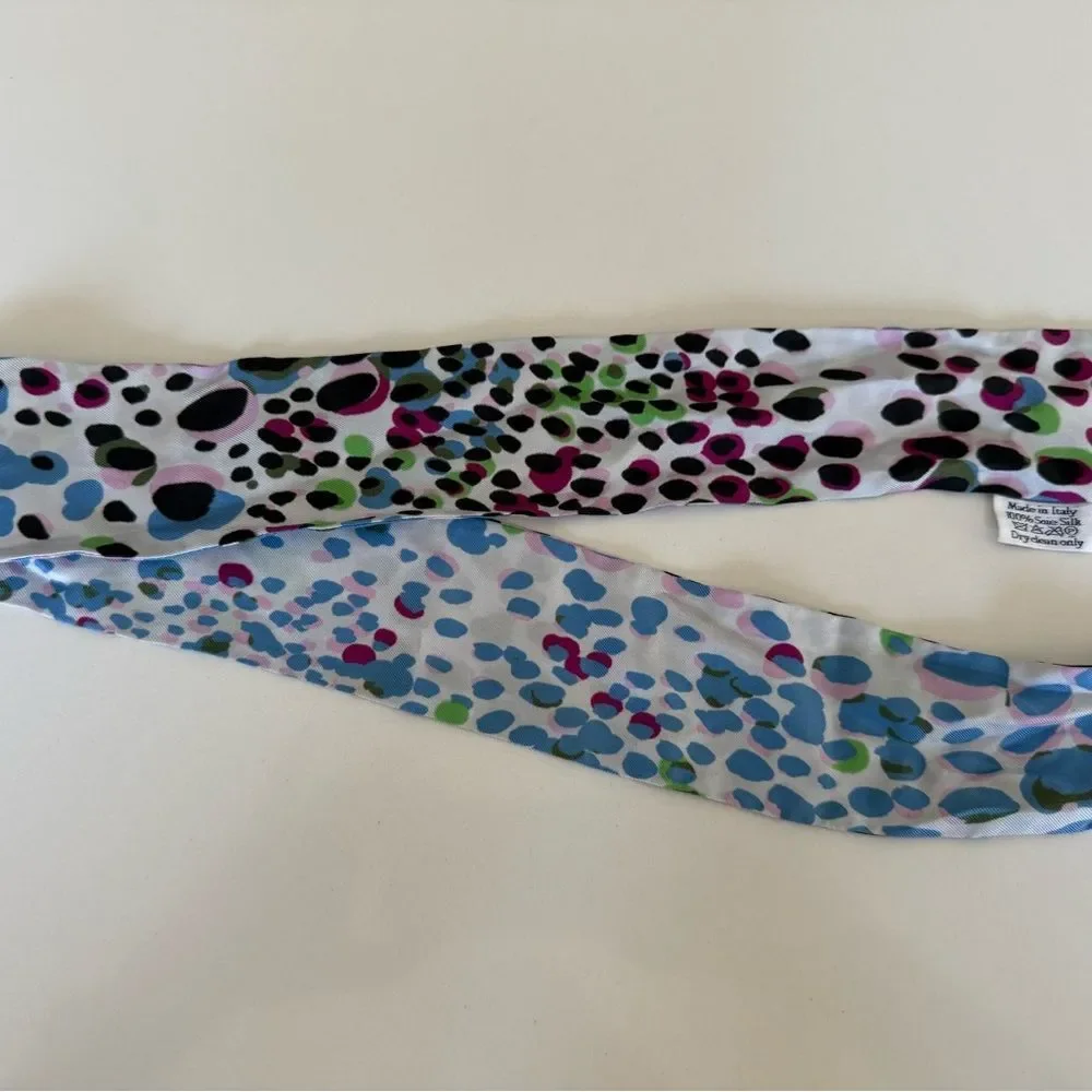 Dior Polka Dot Silk Twilly Scarf in Blue and Green